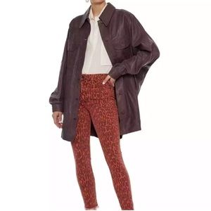 Mother Jeans‎ Womens 28 High Waisted Looker Ankle Fray Red Leopard Print Denim